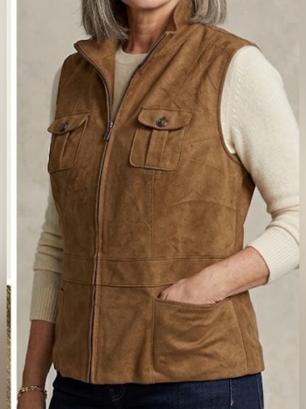 Ralph Lauren Browny Faux Suede Zip-Front Utility Vest 2X Women’s